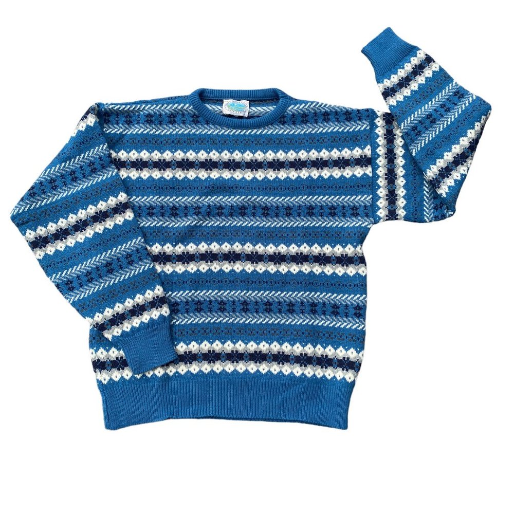 Royal North Mills Outfitters Wool Fair Isle Striped Nordic Ski Grandpa Sweater-L